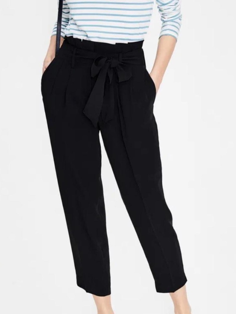 IRO Black Paper Bag Tie-Waist Crepe Ankle Pants